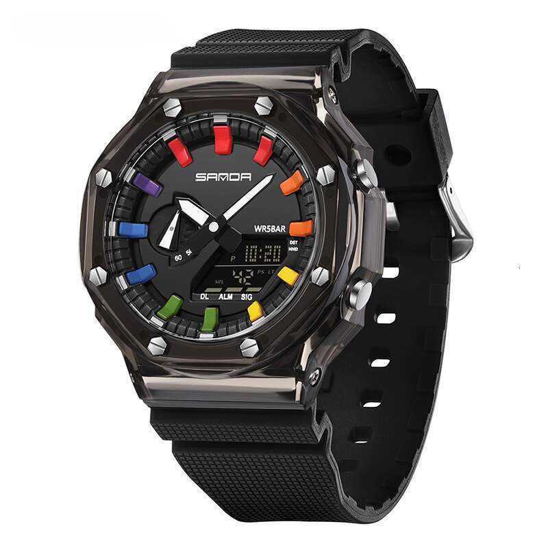 DHwatches Sanda Best-Selling Unisex Octagonal Dopamine Transparent Personality Electronic Multi-Functional Swimming Waterproof Watch