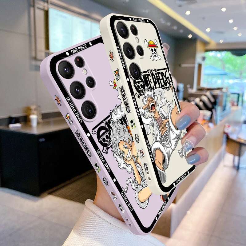 One Piece Luffy Cartoon Liquid Left Rope For Samsung Galaxy S24 S23 S22 S21 S20 FE S10 Ultra Plus Lite 5G Cover Phone Case