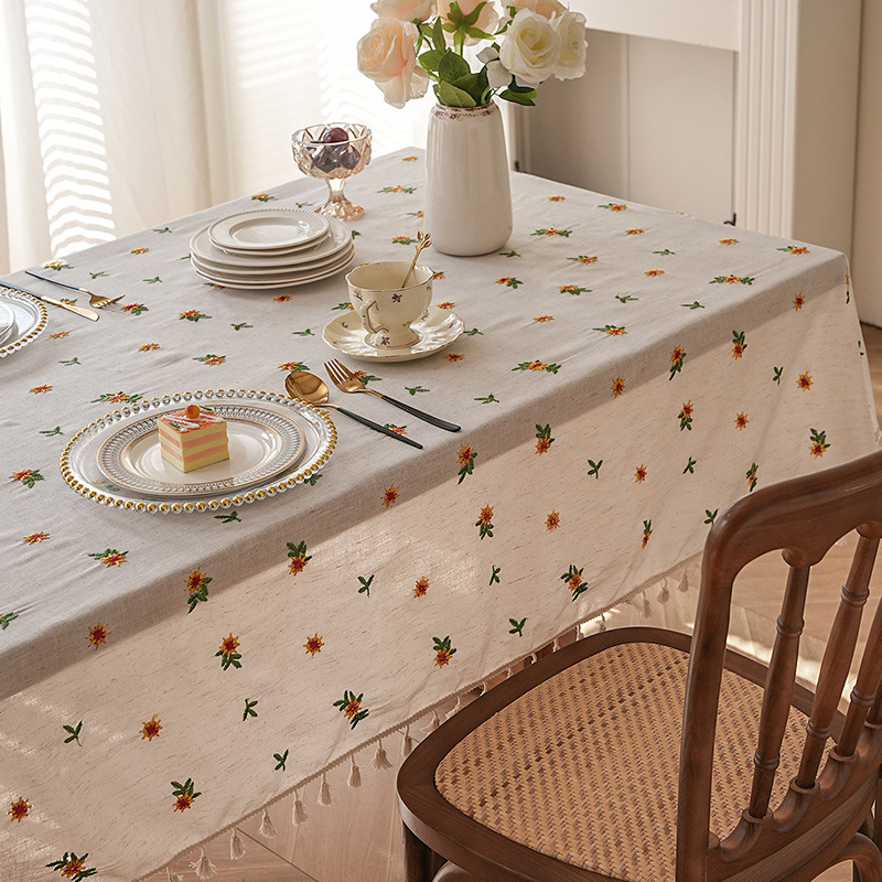Fresh and waterproof tablecloth, polyester-cotton coffee table mat, embroidered, waterproof and dustproof. MK7U01