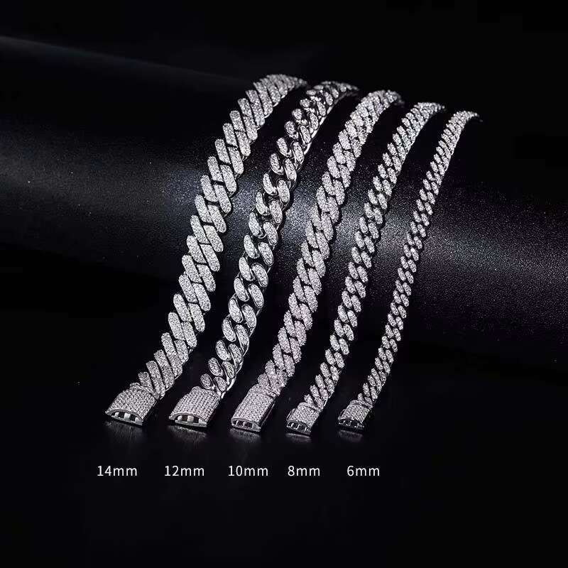 Unisex 925 Sterling Silver Moissanite Jewelry High Quality Silver Plated Loose Cuban Chain With Diamond Ice Out Design for Men