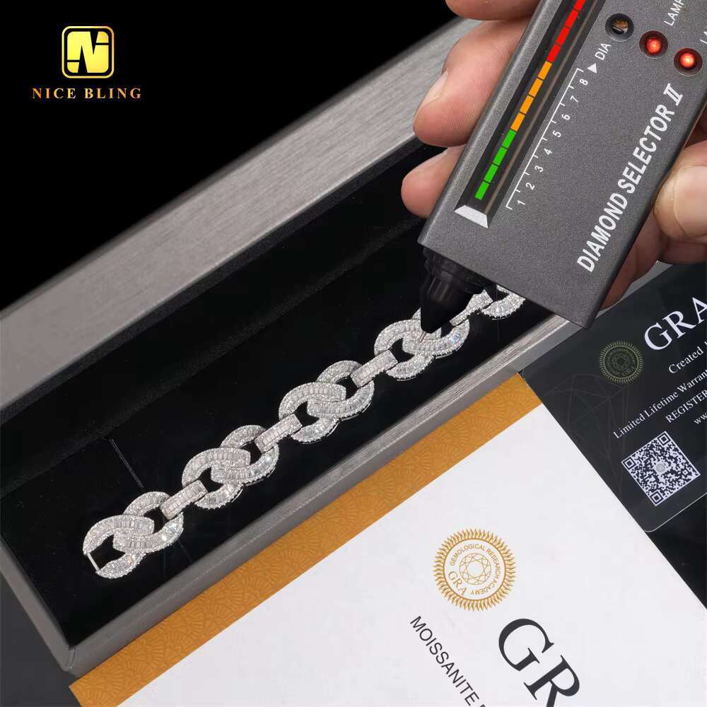 Baguette Custom15mm Iced Out Fine Hip Hop Style Men Jewelry Infinity Cuban Link Chain 925 Silver VVS Moissanite Diamond Bracelet