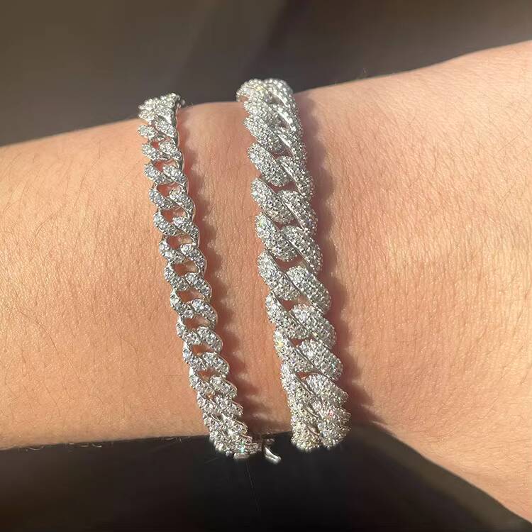 Yu Ying Mens 9mm Full Iced Out Moissanite Diamonds 2 Rows Cuban Link Chain Bracelet S925 Sterling Silver Jewelry