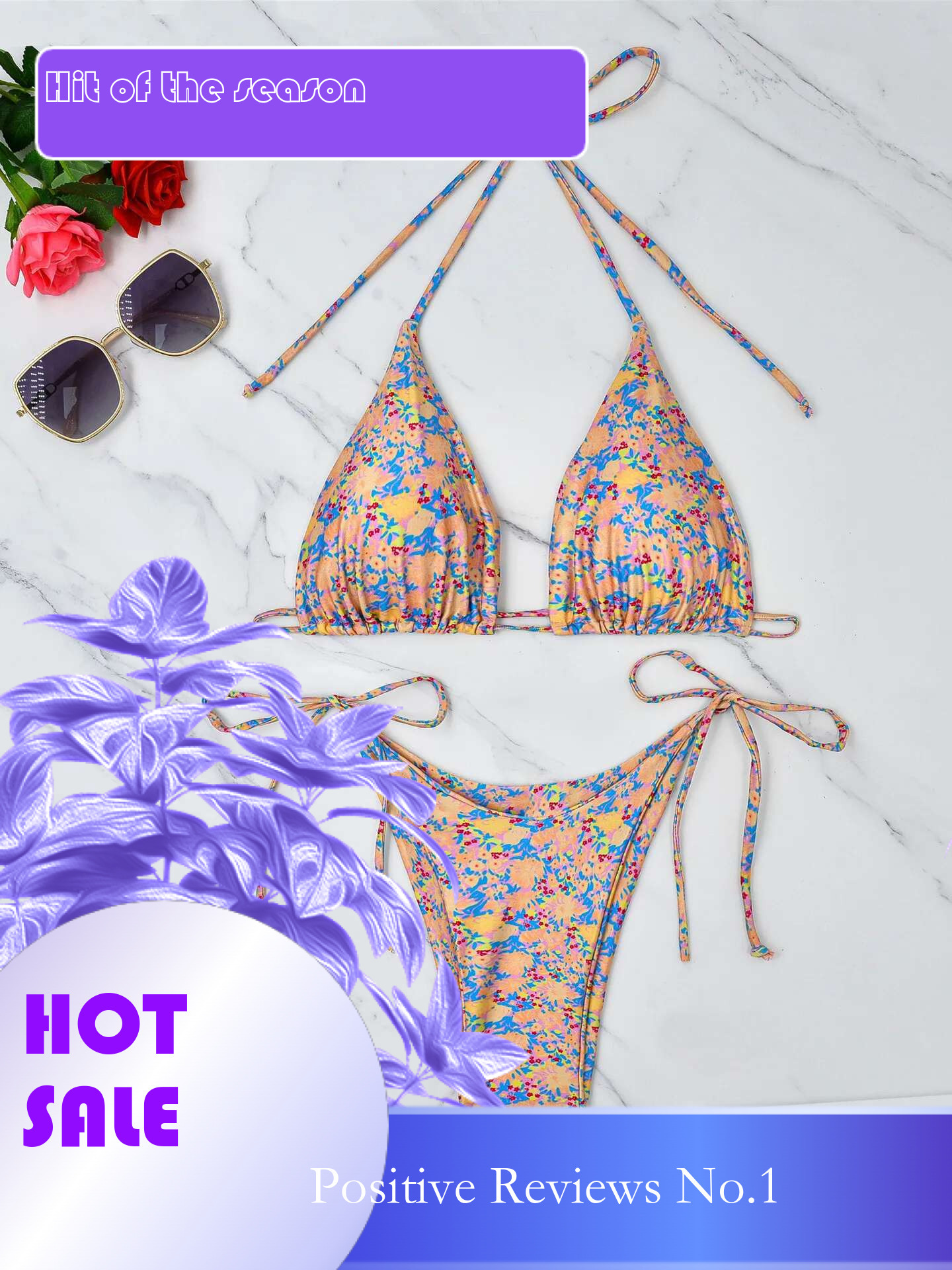 Dongdumaoyi Sexy Pink Floral Print Bikini Women Halter Push Up Tie Side Thong Swimsuit Brazilian Cut Out Bathing Suit Micro Swimwear