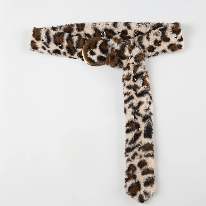 SUCHCUTE Leopard Print Fur Belts Chic Warm Hip hop Adjustable Accessorie Y2K Aesthetic 2000s Jeans Belt Personalized Grunge Belt 250402