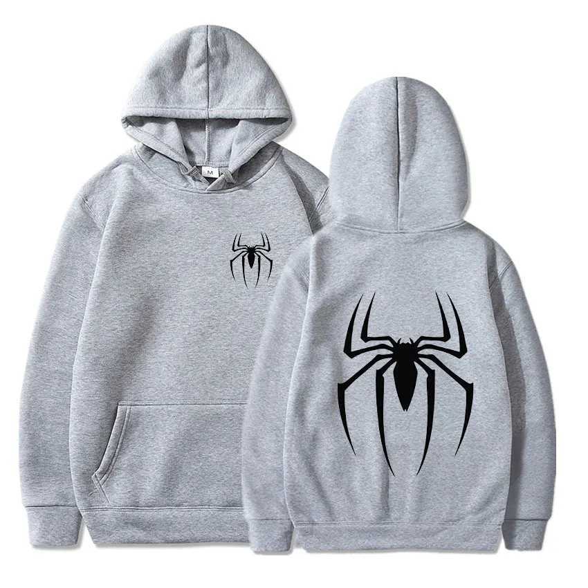 Mens Y2K Spider Print Hooded Streetwear Retro Clothing Loose Hip Hop Quirky Punk Sweatshirt Fashion Couple Sports Sweater W251106