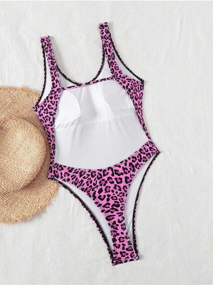 Sexy Leopard Print One-piece Backless Swimsuit for Women V-neck Monokini Bikni 2024 Summer Beach Vacation Slim Swimwear New