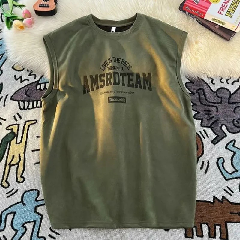 Fashion O-neck sleeveless printed letter vest mens clothing summer loose style top casual T-shirt 250403