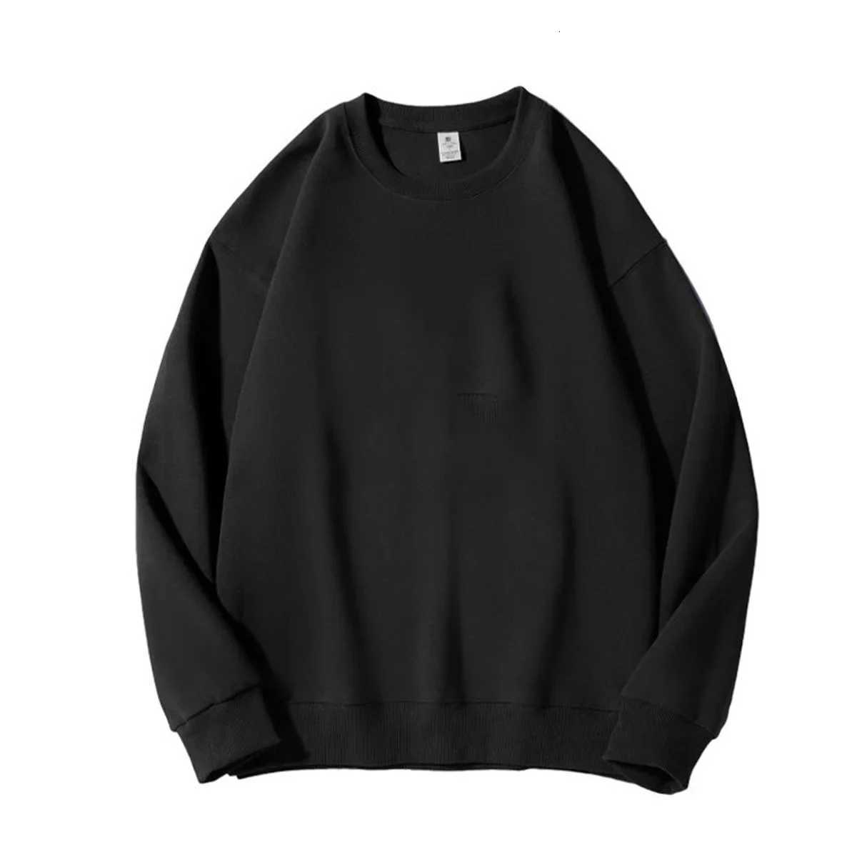 Mens Casual Loose Long Sleeve Shirt Spring Autumn O-Neck Solid Color Long Sleeve T-shirts New Male Clothes Black White W251106