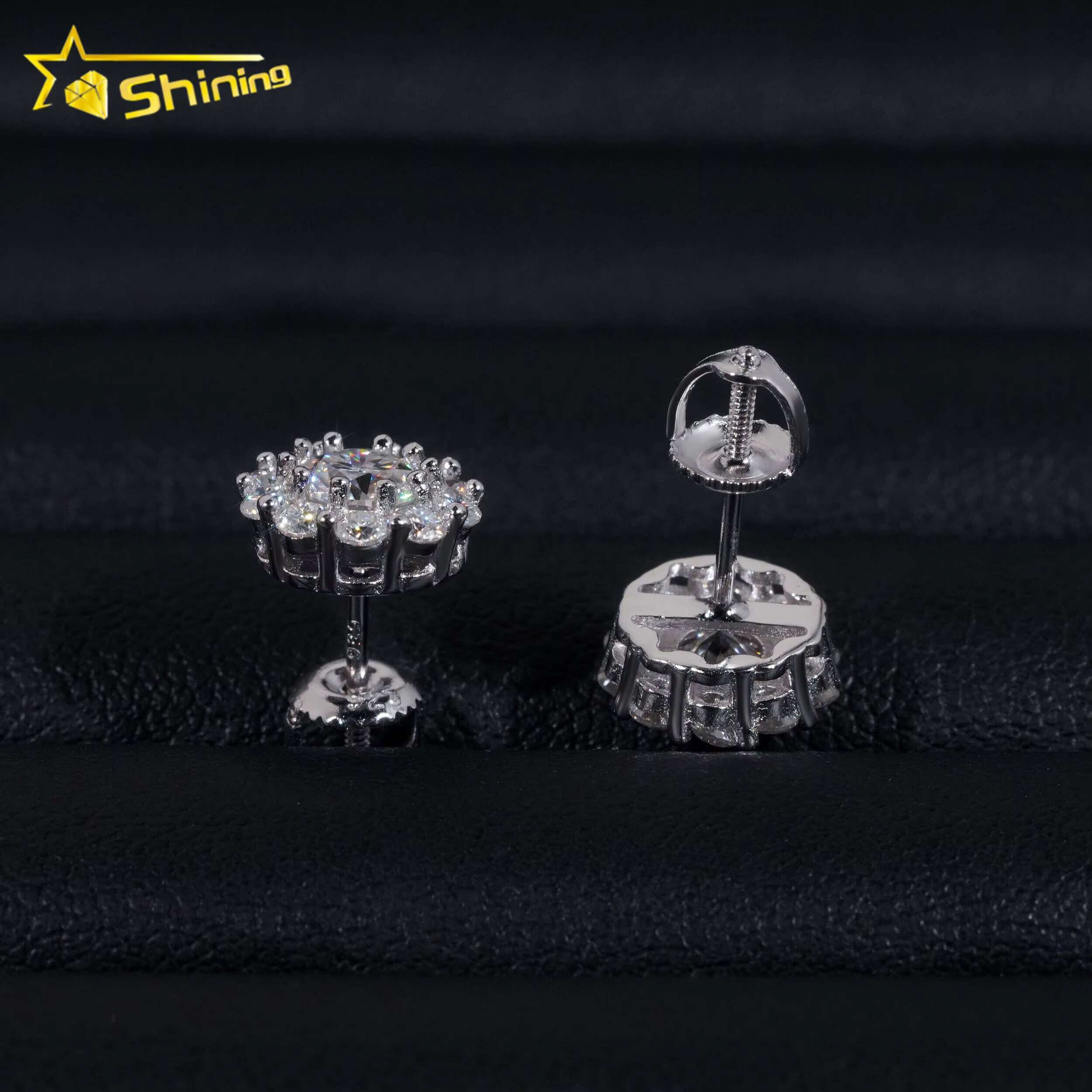 Hip Hop Jewelry Pass Tester GRA Certified Stocks VVS Dia Sterling Sier Cluster Moissanite Stud Earrings