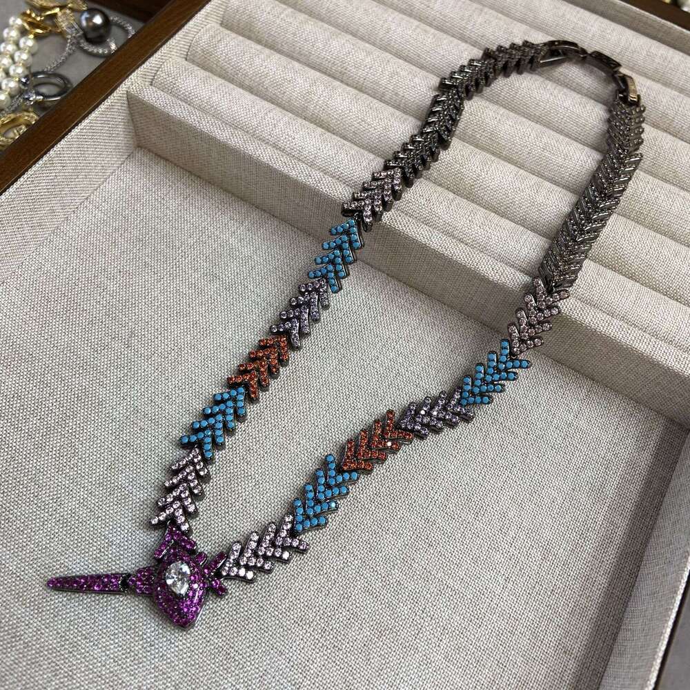 Hot Item Hip-Hop Trendy Jewelry Sets Necklaces Rhombus Cuban Chain Colorful Zircon Splicing Snake Tail Personality Necklace