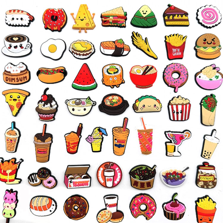 food festival shoe charms pvc shoe accessories for clog sandal decoration buckle coffee sweet food drink