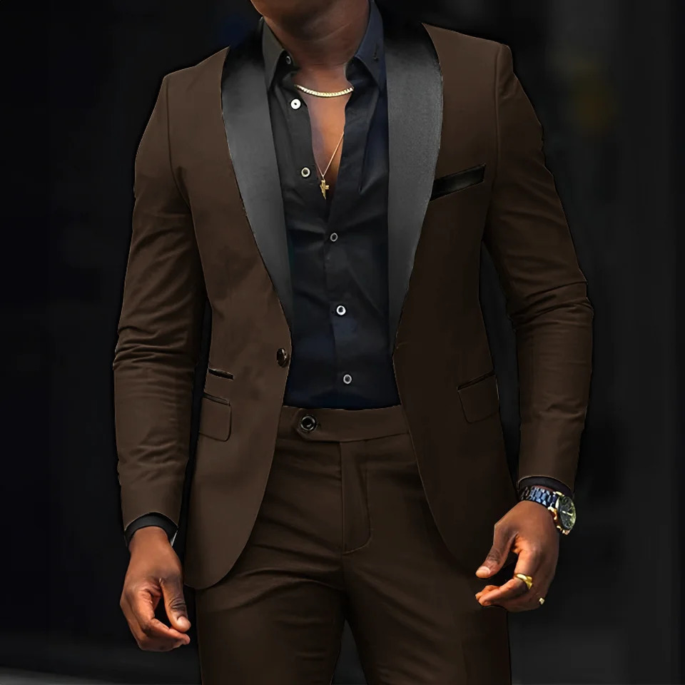 Mens slim fit set 2-piece wedding groom evening gown shawl collar jacket straight pants set XS-5XL 250402