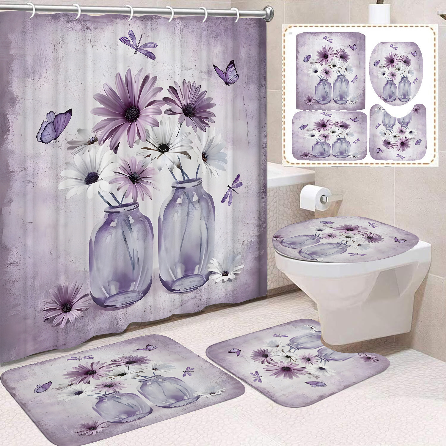 YL-37649 Factory direct sales watercolor daisy bathroom shower curtain/toilet partition curtain/no-drill curtain/shower curtain