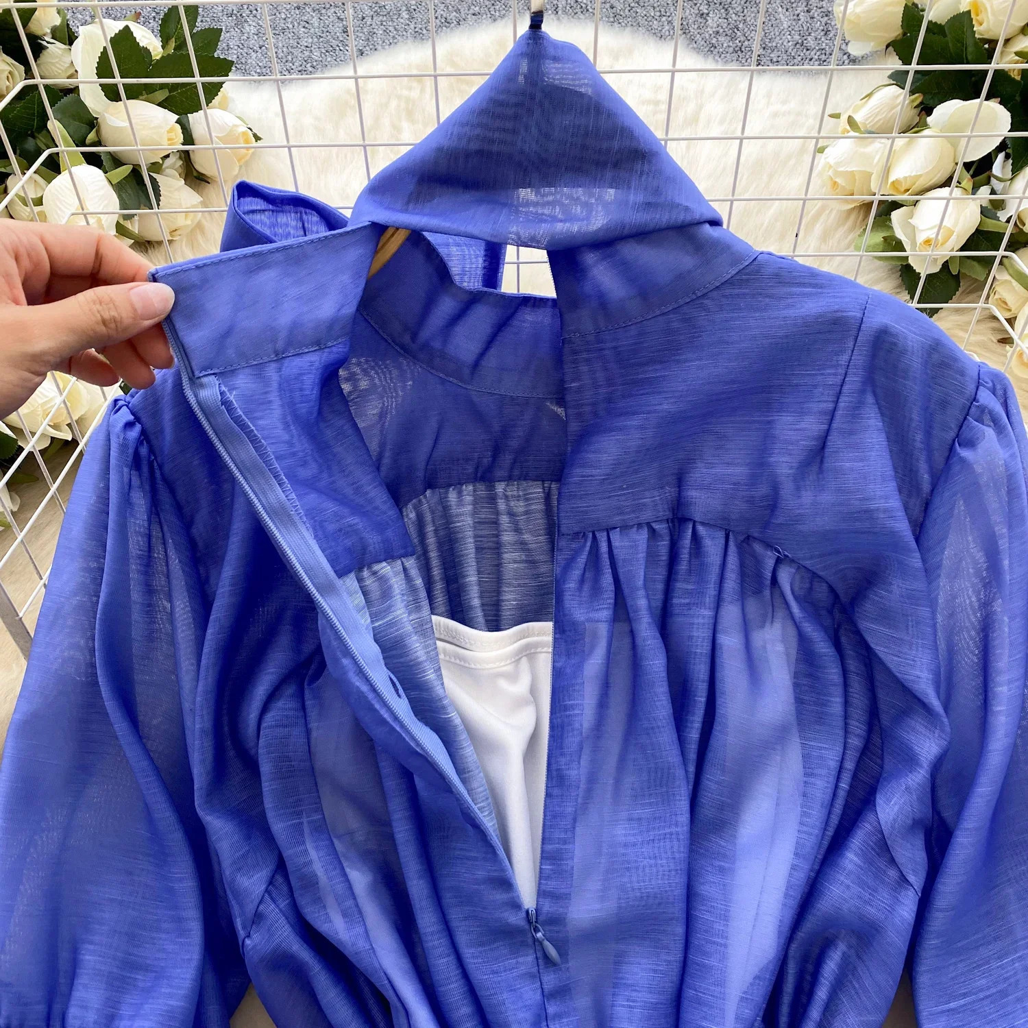 Elegant Butterfly Bow Bandage Vintage Lace Chic Lantern Sleeves Ultra Thin Long Skirt Evening Dress High Street Autumn Winter Clothing 250402