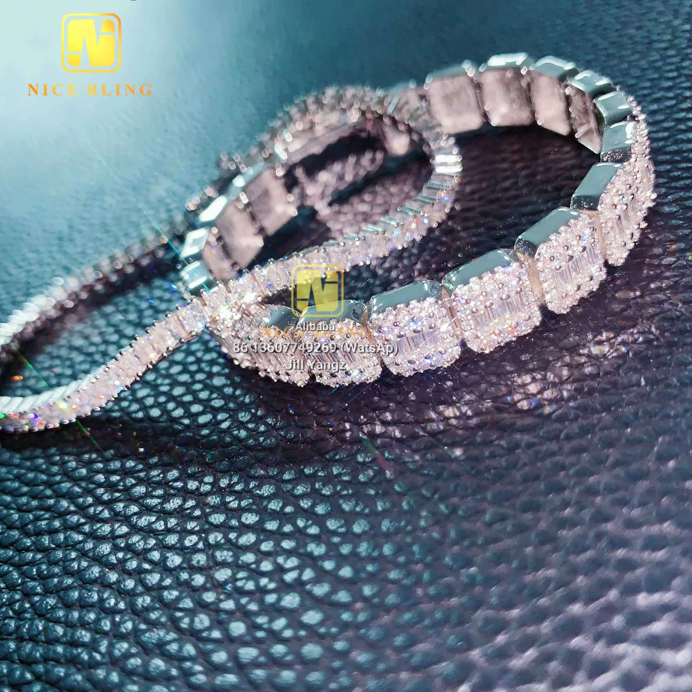 Fancy Cut Diamonds Square Princess 2.5mm Tennis Chain 9mm Baguette Tennis Bracelet 925 Moissanite Tennis Necklace for Girl