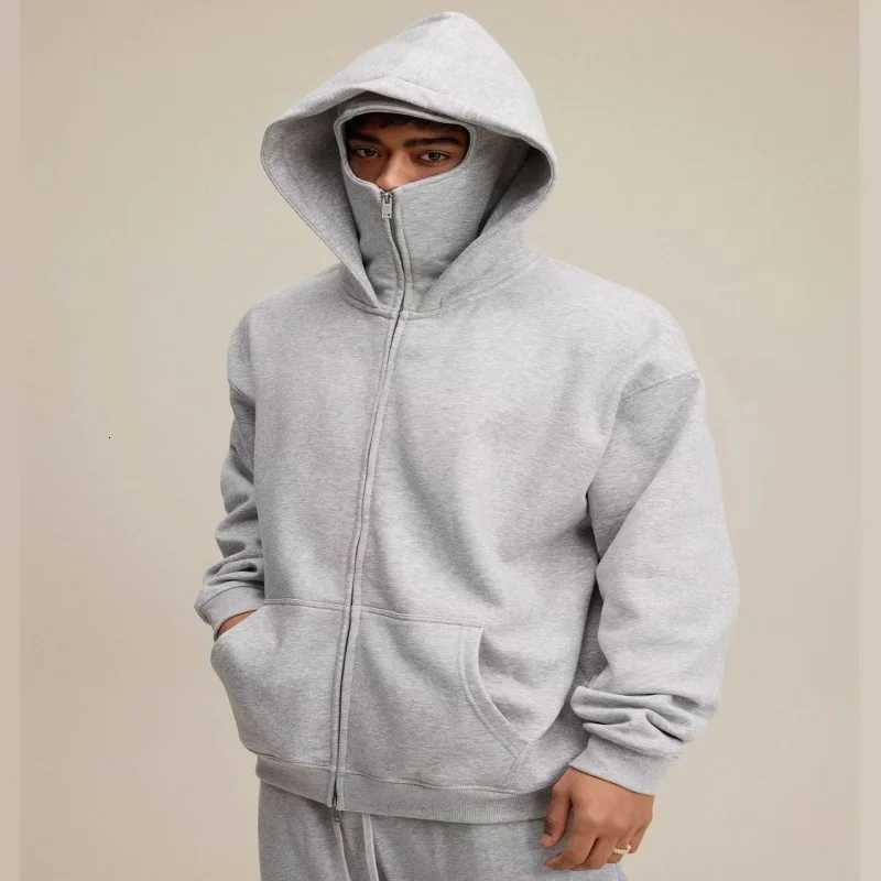 Unisex Hoodie Warm Loose Hooded Jacket Zip-up Casual Jacket with Face Mask for Autumn Winter Outdoor Sports Streetwear W251106