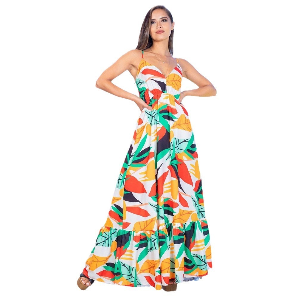 2025 Summer New Womens Backless Dress Slimming and Waist Cinching Long Skirt with Temperament Split Camisole Skirt