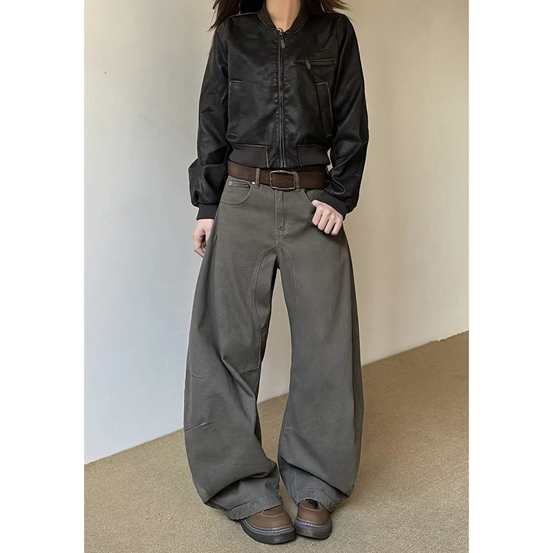 American Vintage 2000s Style High Waist Camel Jeans Pants Spring Fashion Womens Baggy Y2K Wide Leg Denim Trouser Female Clothes Z260313