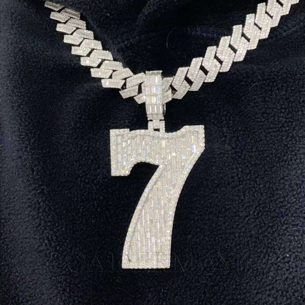 Hiphop Iced Out VVS Long Stick Necklace 2.5 Inch Size 7 Pearlescent Rapper Moissanite Initial Pendant