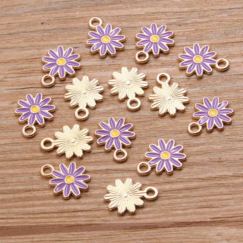20Pcs 7Color 10x1M alloy metal drip oil colored lock daisy charm flower plant pendant for DIY bracelet necklace jewelry making 250325