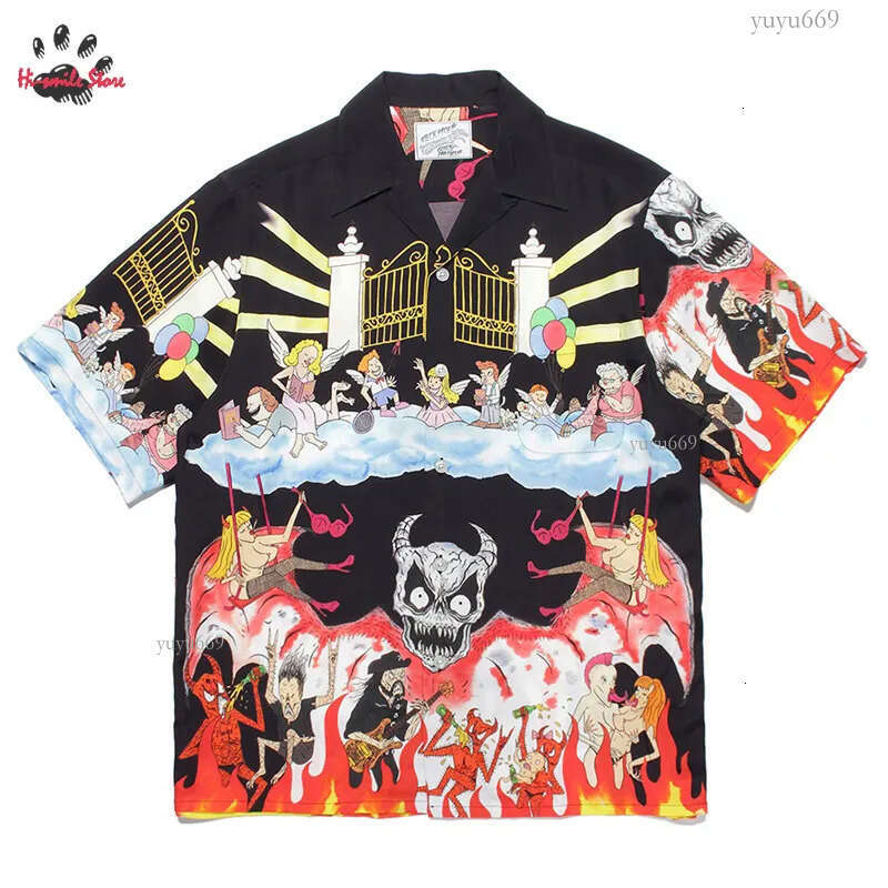 Mens Casual Shirts Beach WACKO MARIA Button Lapel Hawaiian Style Top Summer Street Clothing 230718