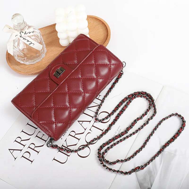 C009 Fashion Ladies Chain Female Real Leather Long Purse Casual Lady Large Capacity Mobile Phone Bag Shoulder Bags Clutch