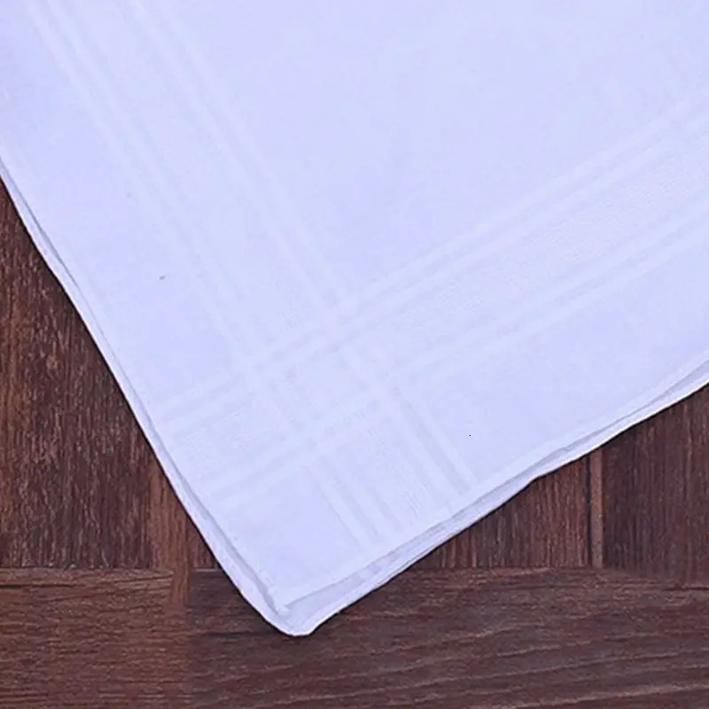 12Pcs/Set 40x40cm Men Women Cotton Handkerchiefs Pure White Classic Hankies Jacquard Striped Pocket Square Towel DIY Painting 250403