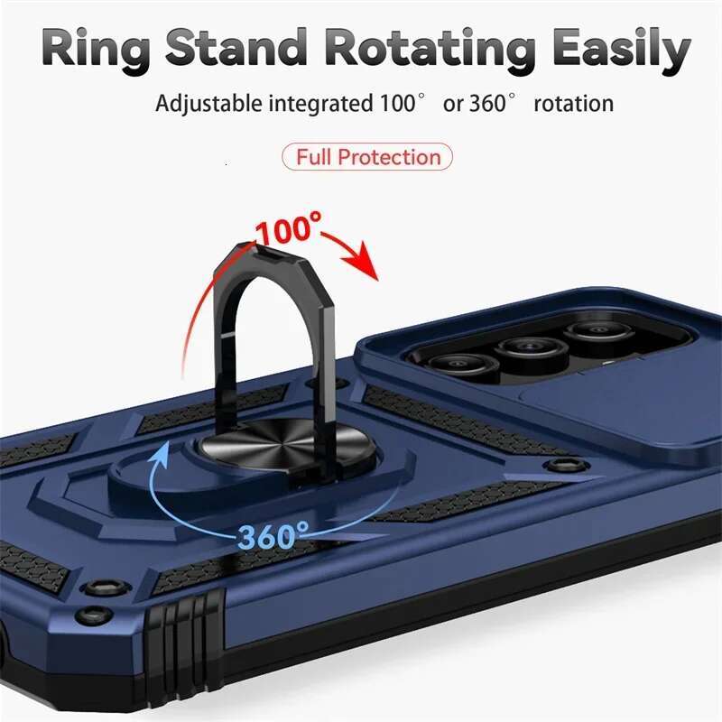 Slide Camera Lens Military Grade Armor Phone Case For Samsung Galaxy A16 A06 A15 A25 A35 A55 5G S24FE Holder Ring Stand Cover
