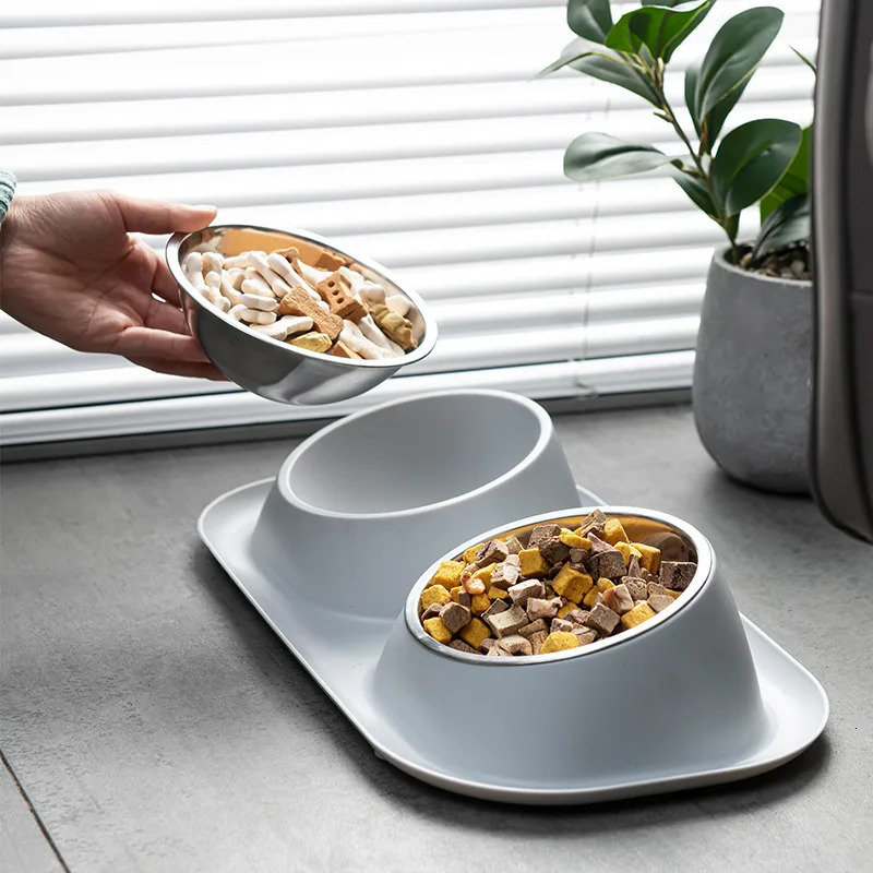 Pet Bowl Stainless Steel Double Pet Feeding Bowl Feeding Rack Tableware Bowl Used for Cat and Dog Accessories Feeding Household Applications 250403