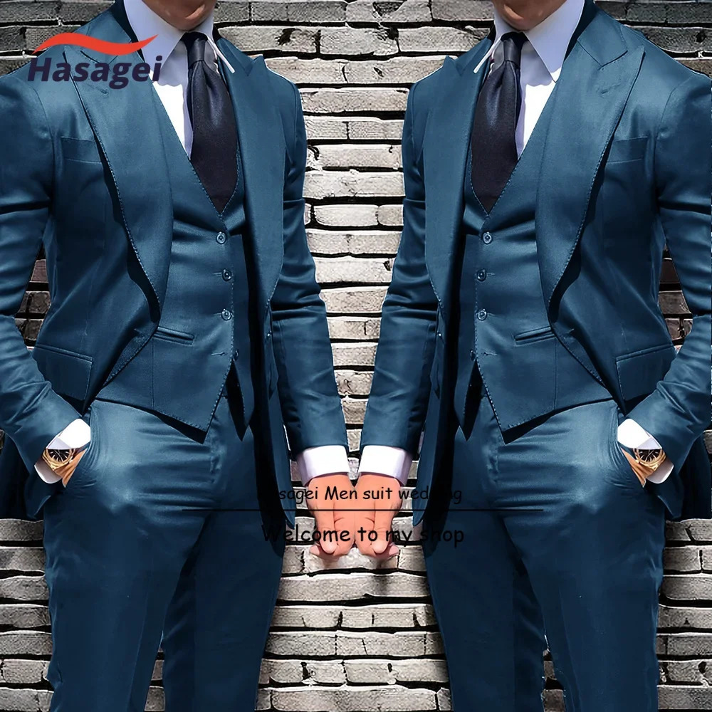 Business mens 3-piece formal jacket pants vest ultra-thin suitable for grooms wedding evening dress sharp lapel mens jacket 250402