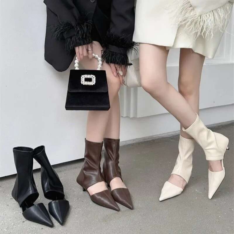 Spring New Pointed Hollowed Out Cool Sleeve Elastic Women's Boots Stiletto Fashion Shoes