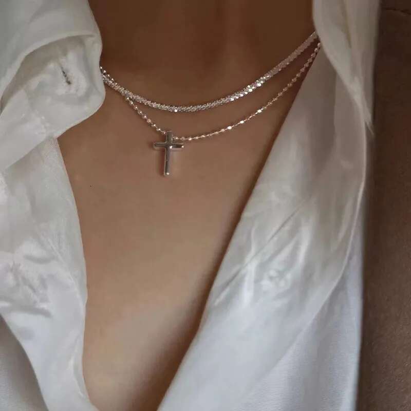 S Sier Double Layer O-Chain Sparkg Clavicle Zircon Pendant Necklace Female Fashion Simple Unique Design Fine Jewelry