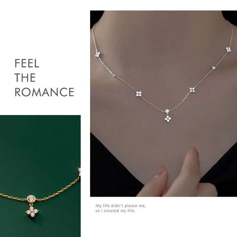 S Lucky Clover Necklace Four Leaf Certified Choker Pendant Solid Sterg Sier Women's Charm Fine Jewelry Wedding Gift