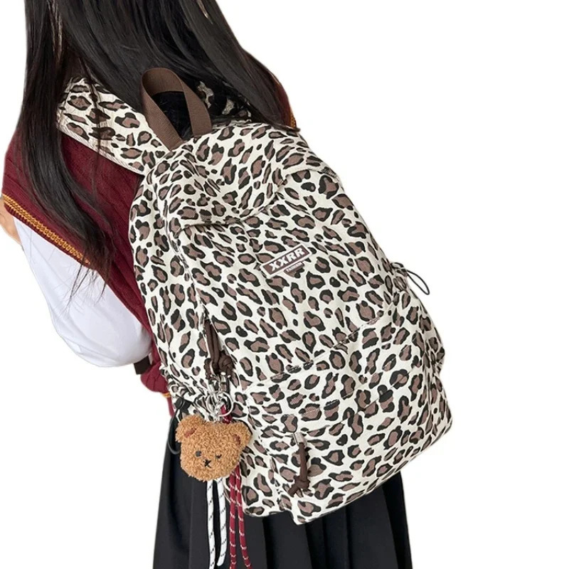 casual canvas Leopard Print high-quality backpack large capacity simple indoor apartment classic backpack 250402