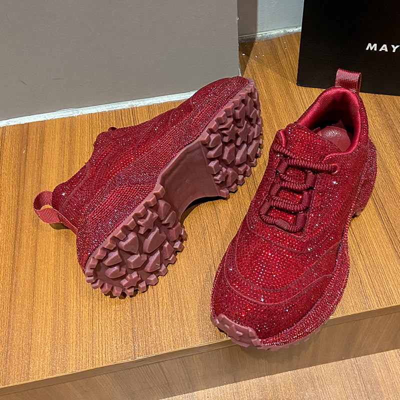 Women's Luxury Fashion Running Shoe Designer Diamond Shining Casual Sports Shoes 7cm Thick Lace-up Vulcanize Shoes Zapatos Mujer