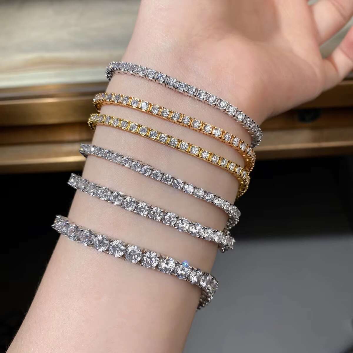 3M4M5M Tennis Chain 925 Sterling Silver Tennis Chain D Color Moissanite Chain Popular Moissanite Bracelet for Men and Women