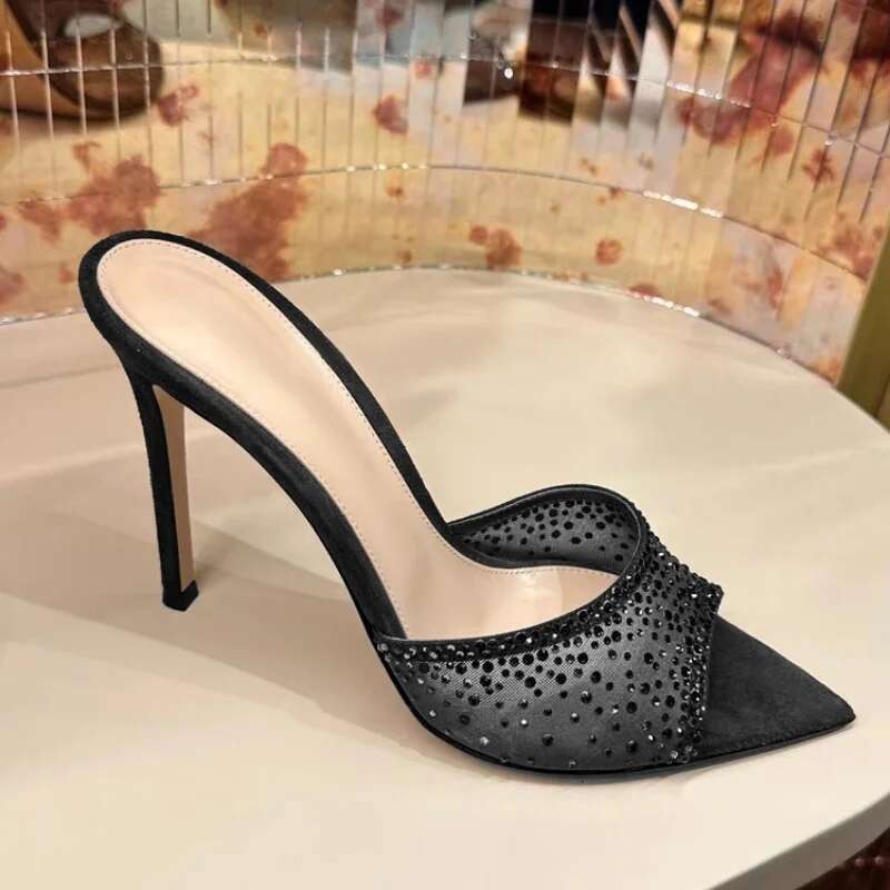 2025 New French Women's Summer Designer Outdoor Slippers with hot Stiletto High Heels, Pointed Toe Exposed Slippers1