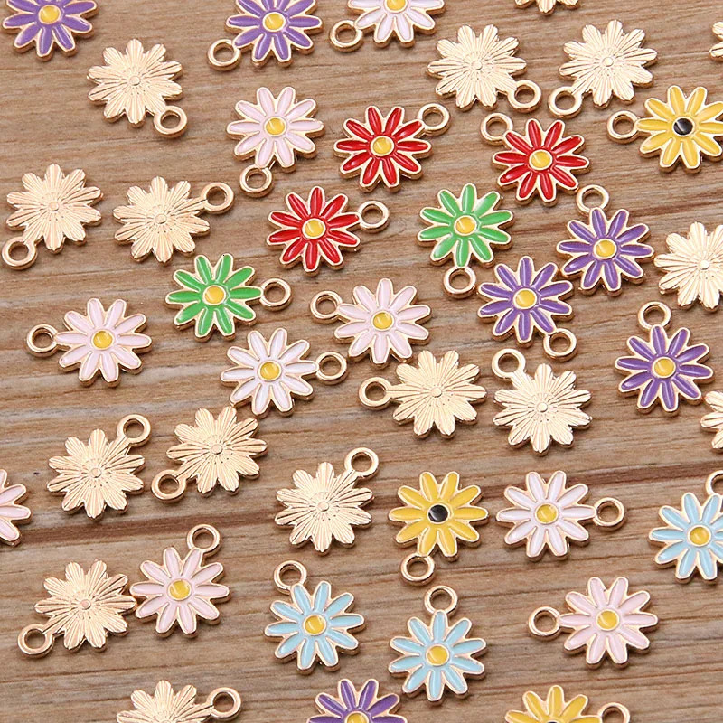 20Pcs 7Color 10x1M alloy metal drip oil colored lock daisy charm flower plant pendant for DIY bracelet necklace jewelry making 250325