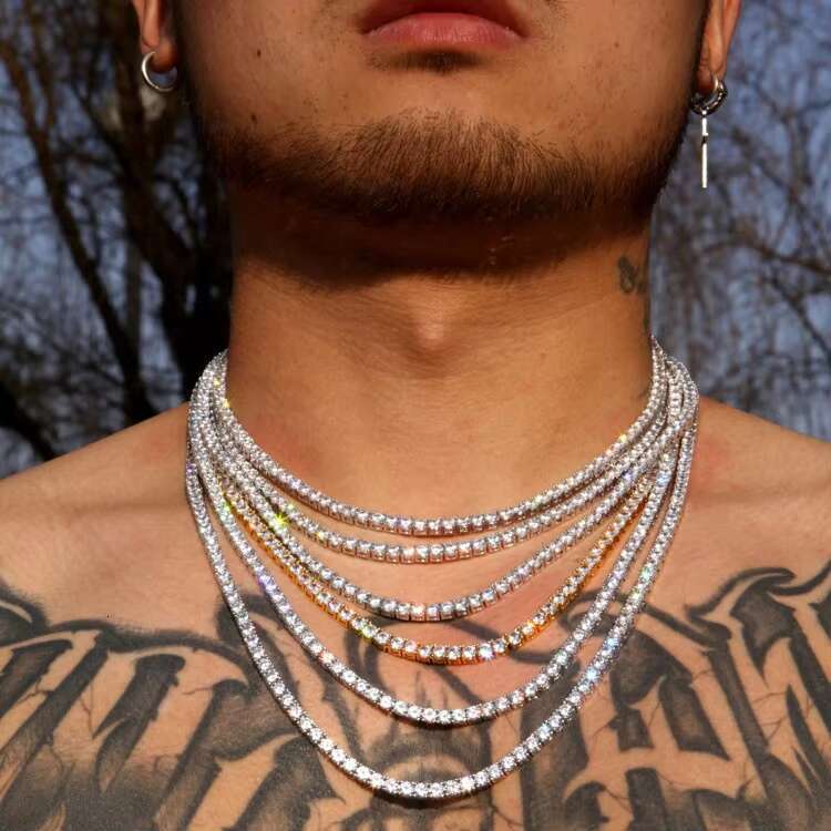 Hiphop Iced Out Real Dia Tested 2mm 3mm 4mm Vvs Solid 10k White Gold Moissanite Tennis Chain Bracelet Necklace