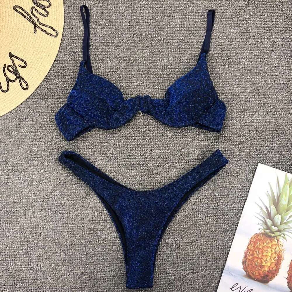Sexy Sier Glitter Bikini 2022 Swimwear Women Push Up Cut Out Underwire Thong Swimsuit Summer Brazilian Bathing Suit Biquini