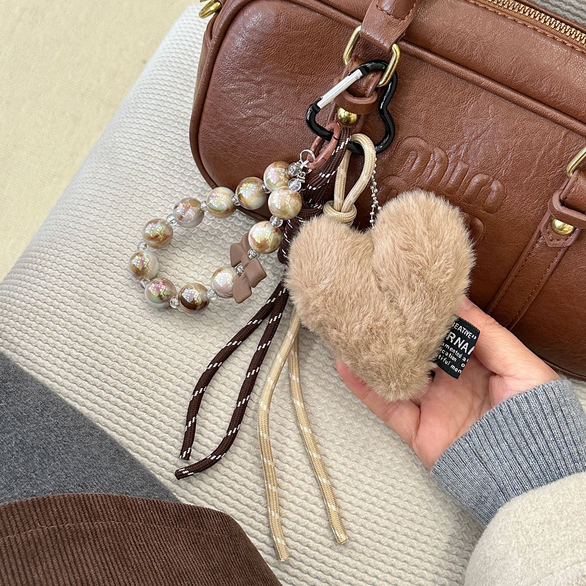 designer bag charm melard Ins leather heart bowknot fashion korean style bag pendant plush car keychain