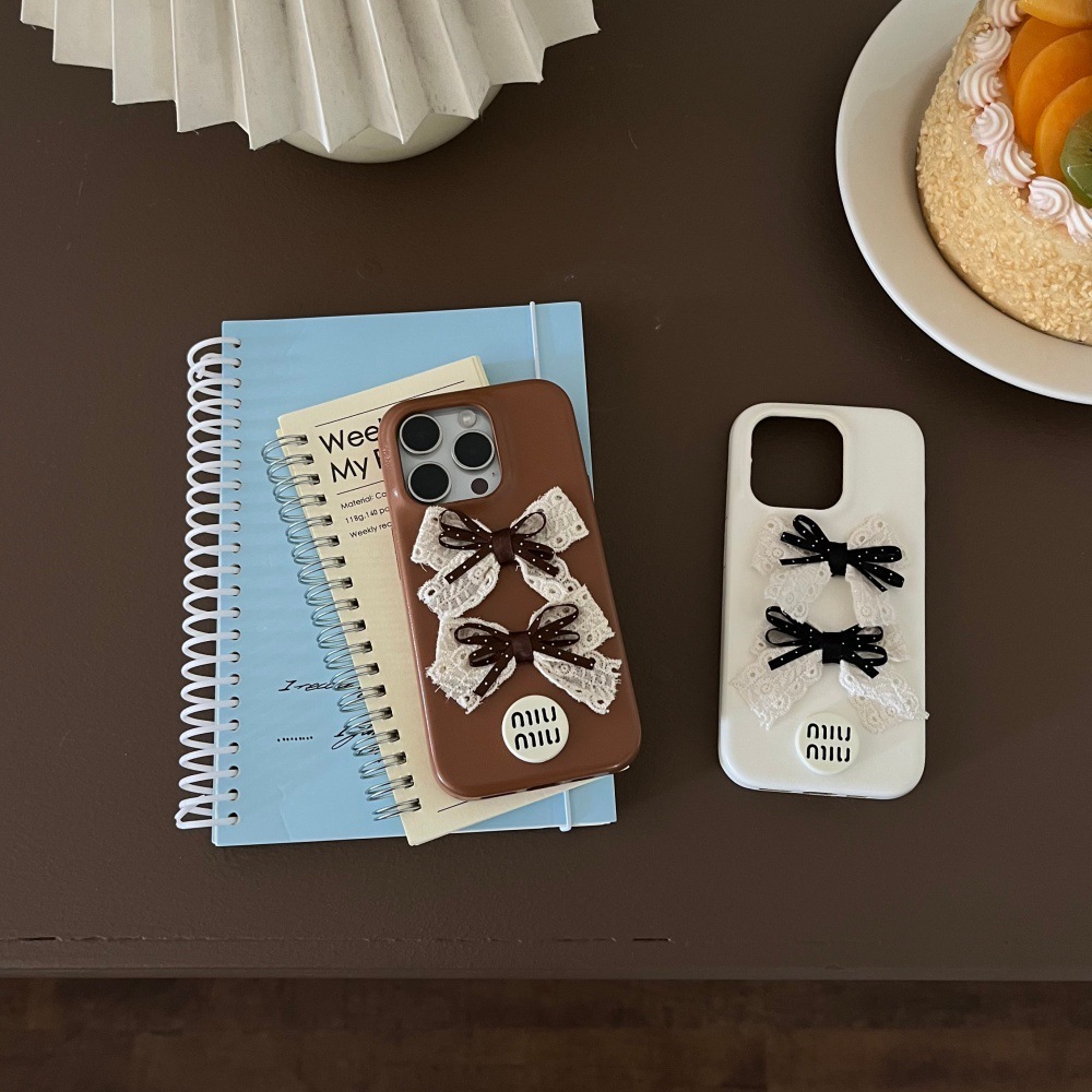 Leather Bowknot Phone Case Suitable for iPhone 17/16 Pro Max Solid Color Cartoon iPhone 16/15 Pro