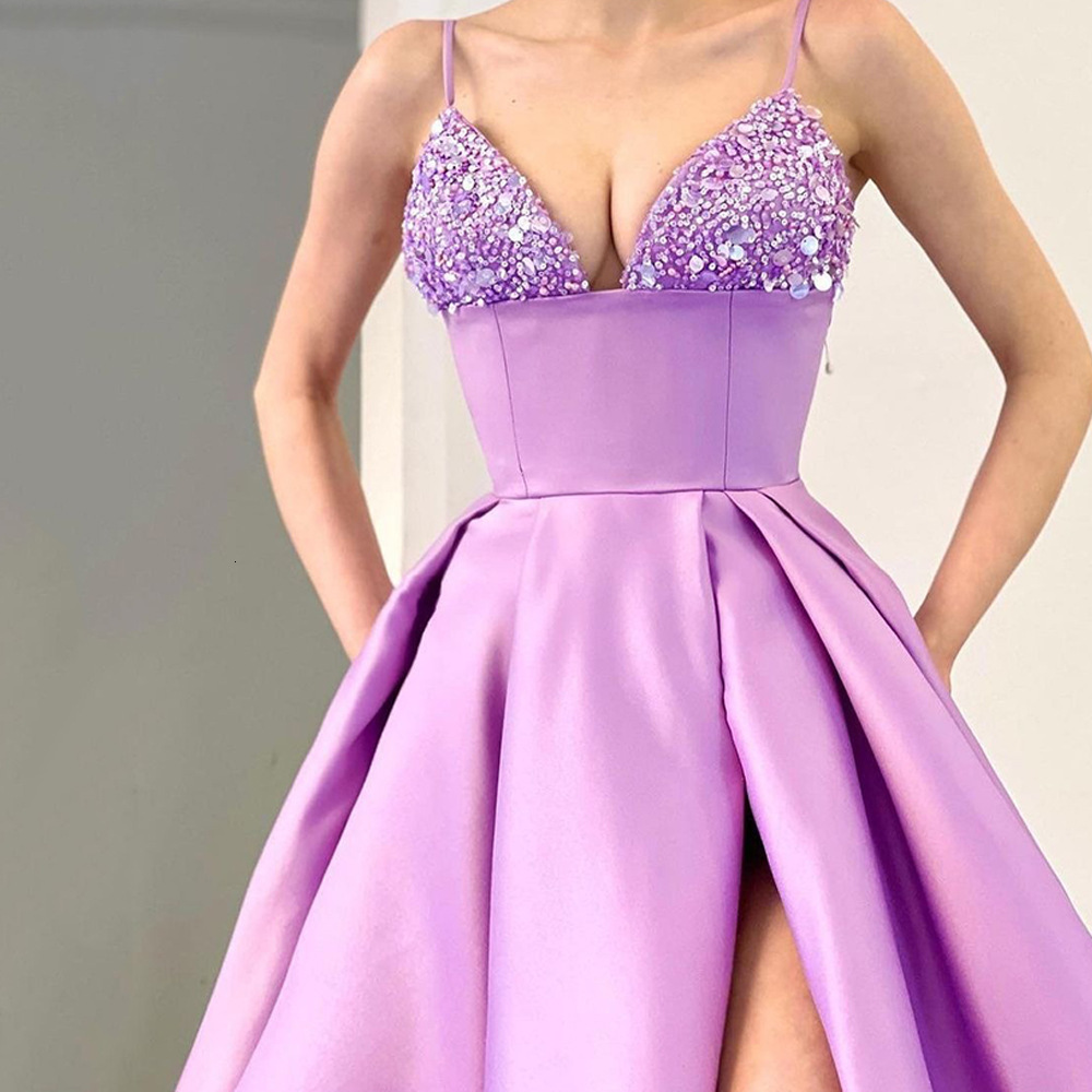 2025 Spring/summer New Womens Dress Deep V-sequin Strap Sexy Split Dress