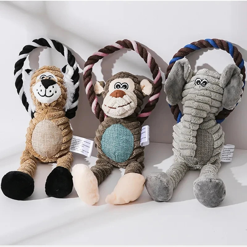 Dog plush toys pet squeeze animal toys dog bite resistant cleaning teeth chewing toys pet supplies interactive toys lion lifting monkeys 250402