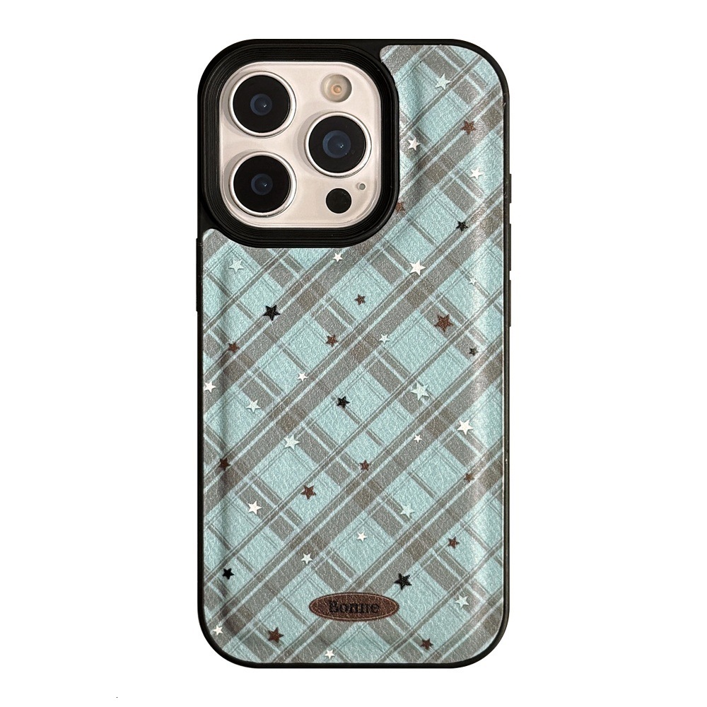 Blue Star Pattern Leather Phone Case Compatible with iPhone 17/16 Pro Solid Color Shockproof iPhone 15/14 Niche 13