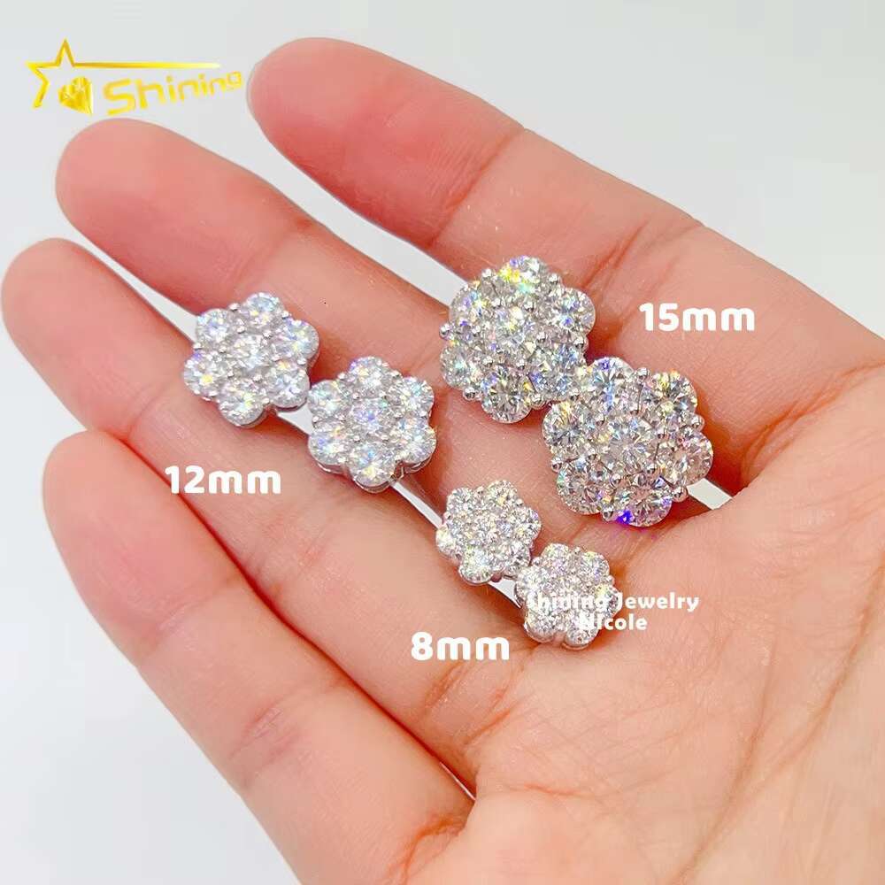Hot Sale Hip Hop Jewelry Gra Certificate Flower Earring 925 Sterling Silver Moissanite Stud Earrings