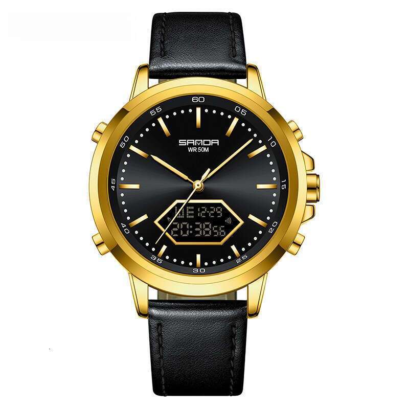 DHwatches Sanda Electronic Waterproof Multifunctional Fashion Casual Leather Steel Strap Men's Business Watch