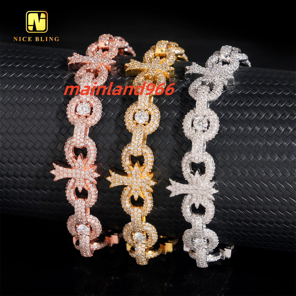 VVS Moissanite Custom 10mm Iced Out New Design Hip Hop Style Jewelry Infinity Cross Cuban Link Chain 925 Silver Diamond Bracelet