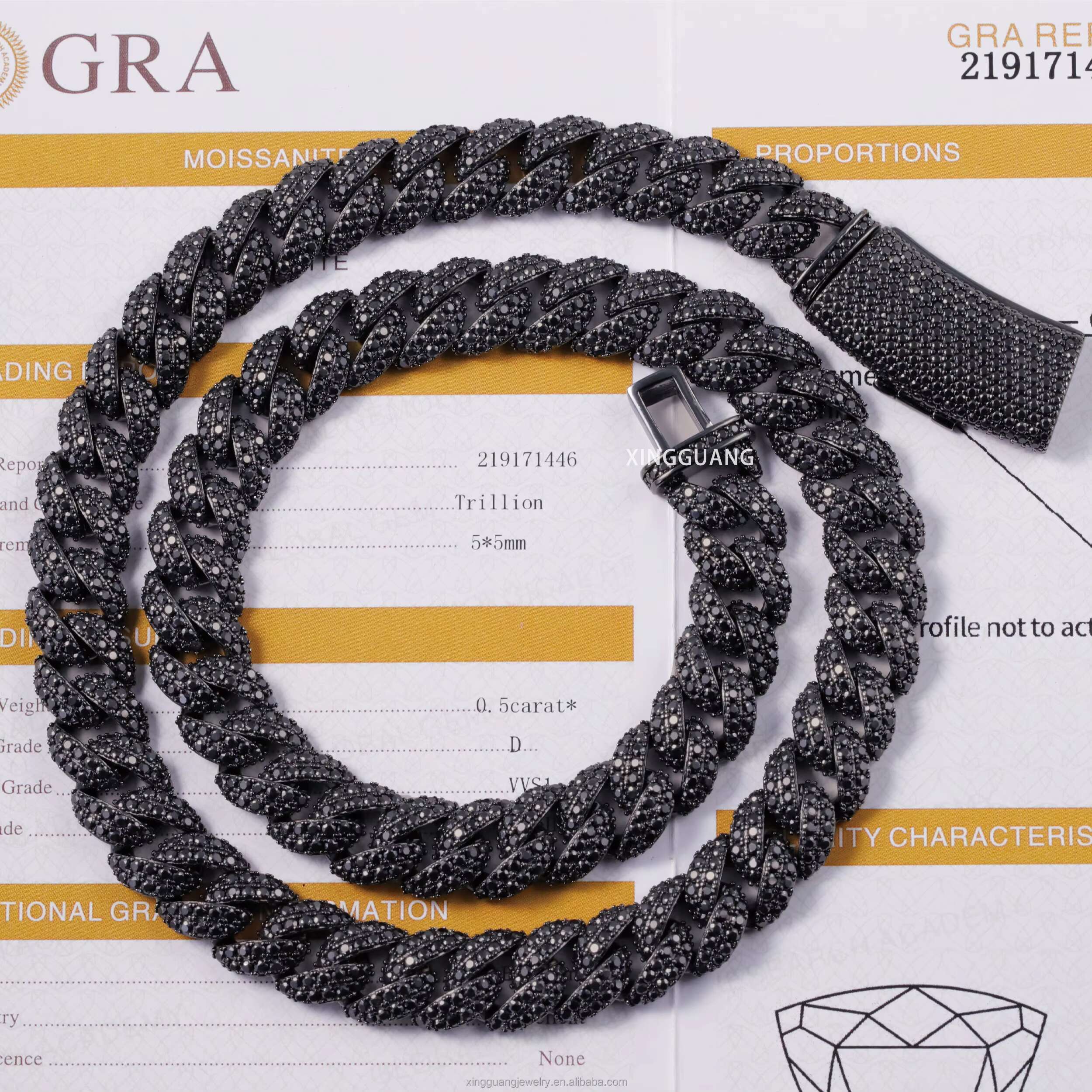 Pass Diamond Tester 13mm Black Gold Plated Hip Hop Cuban Link Chains 925 Silver Full Iced Out Black Moissanite Chains Necklace