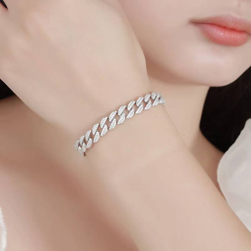 New S925 Silver 88mm Hip Hop Cuban Chain Moissanite Oval Cuban Bracelet Trendy Jewelry Wedding Jewelry
